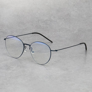 Pure Titanium Screwless Round Glasses Frame for Women Ultralight Thin Retro Optical Eyeglasses Men Anti Blue-Ray Myopia Eyewear