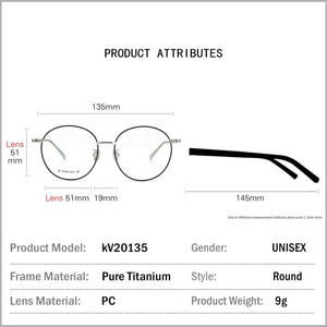 Pure Titanium Ultra light Glasses for Women Retro Round Glasses Frame  Men Prescription Optical Myopia Eyeglasses Korean Eyewear