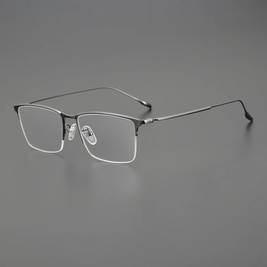 Pure Titanium Ultralight Semi Rimless Glasses Frame for Men Business Rectangle Optical Eyeglasses Male Half Frameless Eyewear