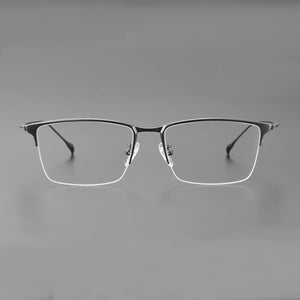 Pure Titanium Ultralight Semi Rimless Glasses Frame for Men Business Rectangle Optical Eyeglasses Male Half Frameless Eyewear