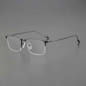 Pure Titanium Ultralight Semi Rimless Glasses Frame for Men Business Rectangle Optical Eyeglasses Male Half Frameless Eyewear