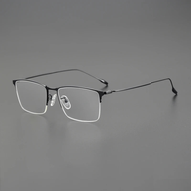 Pure Titanium Ultralight Semi Rimless Glasses Frame for Men Business Rectangle Optical Eyeglasses Male Half Frameless Eyewear