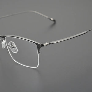 Pure Titanium Ultralight Semi Rimless Glasses Frame for Men Business Rectangle Optical Eyeglasses Male Half Frameless Eyewear