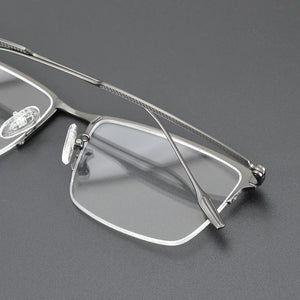 Pure Titanium Ultralight Semi Rimless Glasses Frame for Men Business Rectangle Optical Eyeglasses Male Half Frameless Eyewear
