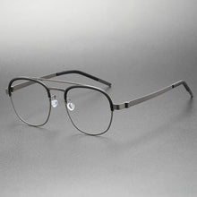 Load image into Gallery viewer, Quality Pure-Titanium Pilot Glasses Frame Eyebrow Halfrim Unisex Double-Bridge No Screw Zero-Pressure51-20Elastic Hinge for Pres