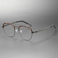 Load image into Gallery viewer, Quality Pure-Titanium Pilot Glasses Frame Eyebrow Halfrim Unisex Double-Bridge No Screw Zero-Pressure51-20Elastic Hinge for Pres