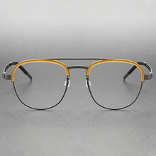 Load image into Gallery viewer, Quality Pure-Titanium Pilot Glasses Frame Eyebrow Halfrim Unisex Double-Bridge No Screw Zero-Pressure51-20Elastic Hinge for Pres