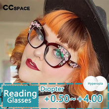 Carica l&#39;immagine nel visualizzatore di Gallery, R54442 Women&#39;s Deluxe Large Frame Square Flower Presbyopia Glasses Frame Computer Glasses.+50~+100~+150