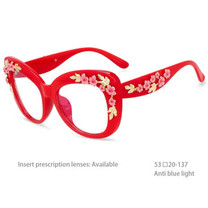 R54442 Women's Deluxe Large Frame Square Flower Presbyopia Glasses Frame Computer Glasses.+50~+100~+150