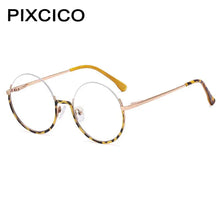 Carica l&#39;immagine nel visualizzatore di Gallery, R54997 2022 New Women Metal Round Anti blue Glasses Retro Half frame Glasses Yellow Leopard Pattern Reading Glasses