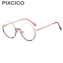 Carica l&#39;immagine nel visualizzatore di Gallery, R54997 2022 New Women Metal Round Anti blue Glasses Retro Half frame Glasses Yellow Leopard Pattern Reading Glasses