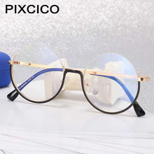 Carica l&#39;immagine nel visualizzatore di Gallery, R54997 2022 New Women Metal Round Anti blue Glasses Retro Half frame Glasses Yellow Leopard Pattern Reading Glasses