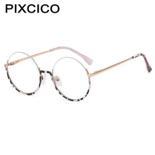 Carica l&#39;immagine nel visualizzatore di Gallery, R54997 2022 New Women Metal Round Anti blue Glasses Retro Half frame Glasses Yellow Leopard Pattern Reading Glasses