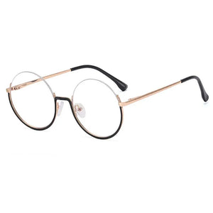 R54997 2022 New Women Metal Round Anti blue Glasses Retro Half frame Glasses Yellow Leopard Pattern Reading Glasses