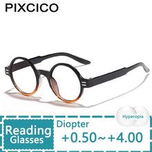 Load image into Gallery viewer, R55677 Round Reading Glasses Retro Presbyopic Eyeglasses Blocking Hyperopia Eyewear +1.0..+4.0 Clear Aspheric Resin Lens