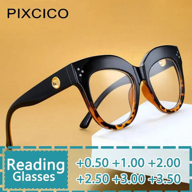 R56429 Brand Design Large Frame Square Reading Eyes +1.00 +2.00 +3.00 Women's Luxury Riveted Presbyopia Glasses