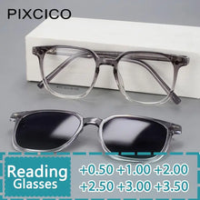Load image into Gallery viewer, R56532 Ladies Square Reading Glasses +100~+300 Polarized Magnetic Clip Women Presbyopic Glasses