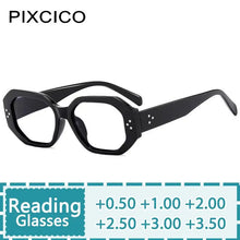 Load image into Gallery viewer, R57030 New Polygon Rivet Reading Eyeglass Women Popular Leopard Clear Glasses Trend Presbyopic Spectacle Dioptric +0.5~+3.5