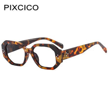 Load image into Gallery viewer, R57030 New Polygon Rivet Reading Eyeglass Women Popular Leopard Clear Glasses Trend Presbyopic Spectacle Dioptric +0.5~+3.5