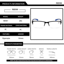 Load image into Gallery viewer, RBENN Ultralight  Reading Glasses Women Men Semi-Rimless Presbyopic Glasses +0.5 0.75 1.25 1.75 2.25 2.75 4.5 5.0 6.0