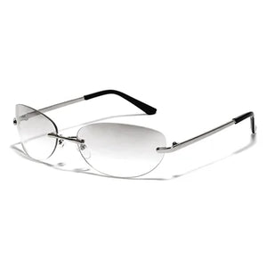 Ralferty Cool Rimless Cat Eye Sunglasses Men Women UV400  Vintage Designer Steampunk Black Sun Glasses Male Retro Shades