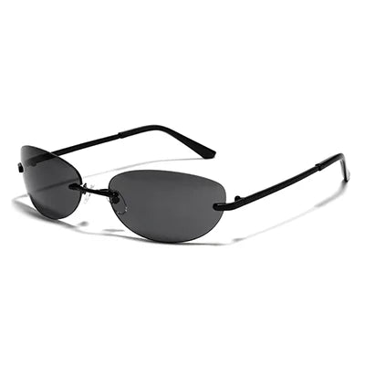 Ralferty Cool Rimless Cat Eye Sunglasses Men Women UV400  Vintage Designer Steampunk Black Sun Glasses Male Retro Shades