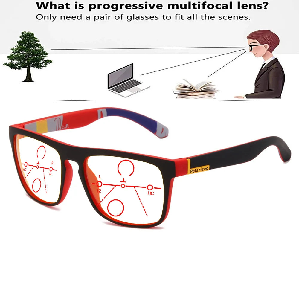 Rectangular Outdoor Trend Square Oversized Frame Comfortable Progressive Multifocal Reading Glasses +0.75 To +4