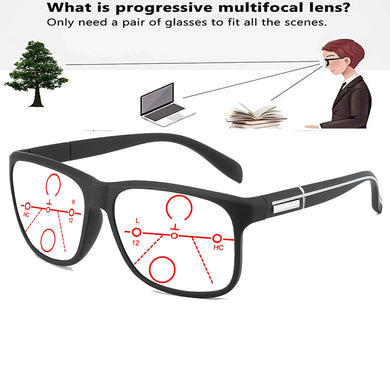 Rectangular Outdoor Trend Square Oversized Frame Comfortable Progressive Multifocal Reading Glasses +0.75 To +4