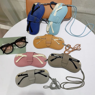 Retro PU Leather Glasses Bag Portable Myopia Frame Protector Simple Hanging Neck Wrist Sunglasses Case Storage Box