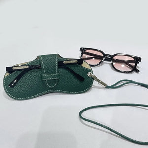 Retro PU Leather Glasses Bag Portable Myopia Frame Protector Simple Hanging Neck Wrist Sunglasses Case Storage Box