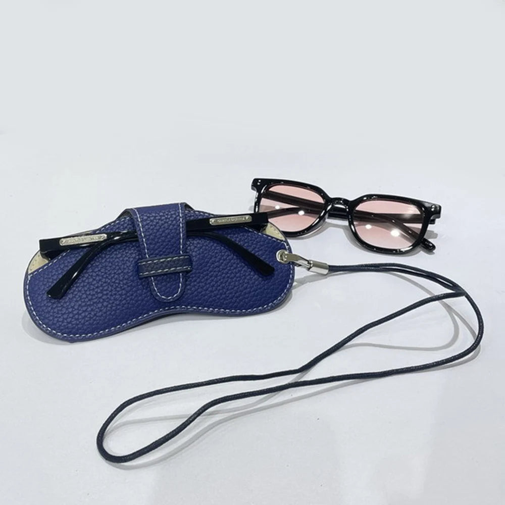 Retro PU Leather Glasses Bag Portable Myopia Frame Protector Simple Hanging Neck Wrist Sunglasses Case Storage Box