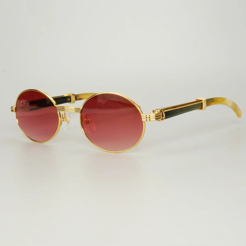 Retro Raw Impression Buffalo Horn Men's Sunglasses  Mens Sun Glasses Carter Oval Myopia Lentes De Sol Reading Glasses