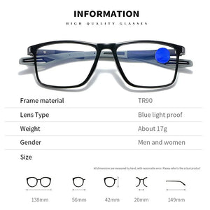 Retro Reading Glasses Men TR90 Sports Spring Leg Presbyopia Eyeglasses +1.0 To +4.0 Optical Lenses for Women Blue Light Eyewear