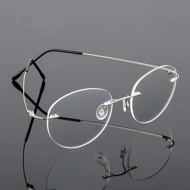 Retro Round Foldable Ultra-light Memory Titanium Alloy Myopia Eyeglasses Rimless Elasticity Optical Glasses Frame Men Eyewear