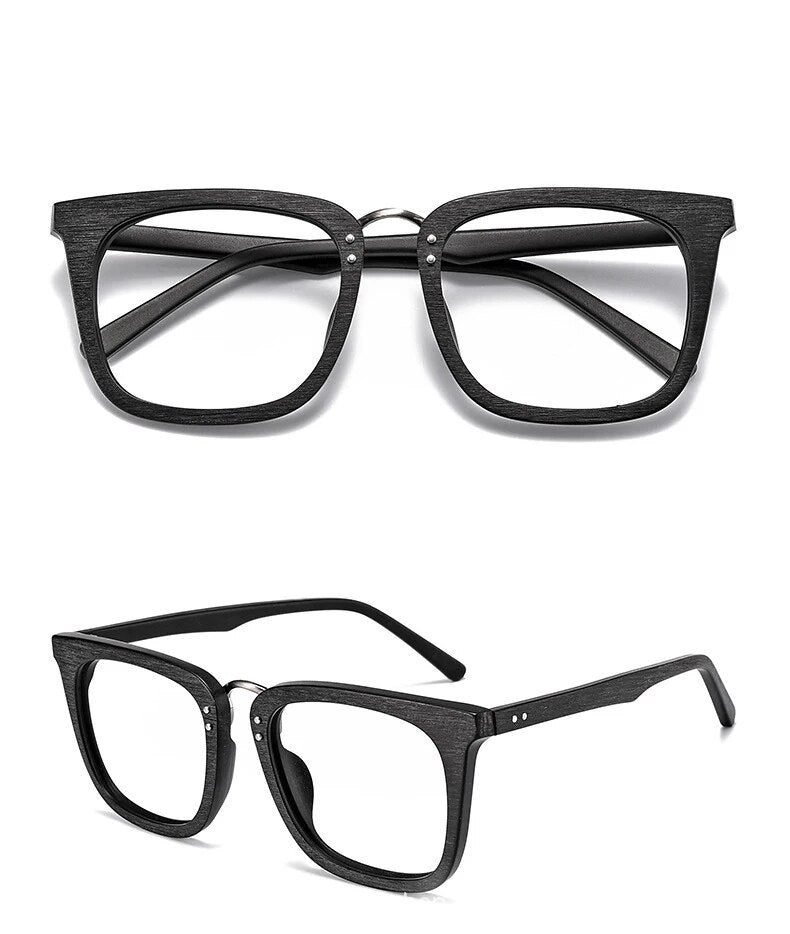 Retro Square Acetate Eyeglasses Frame Wood Grain Design Handmade Men Optical Oculos Reading Prescription Glasses