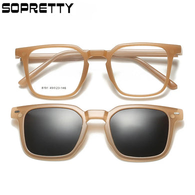 Retro Square Magnetic Two-in-one Polarized Sunglasses Clip, Men Women TR Ferrule  Myopia Glasses Frame With Eyeglass Case F8191