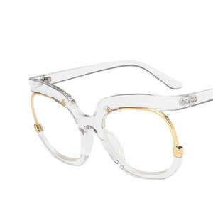 Retro Square Rainbow Flat Mirror Glass Women    Big Round Frame Clear Glasses Frame Myopia Fashion Eyeglasses Frames