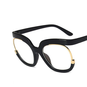 Retro Square Rainbow Flat Mirror Glass Women    Big Round Frame Clear Glasses Frame Myopia Fashion Eyeglasses Frames