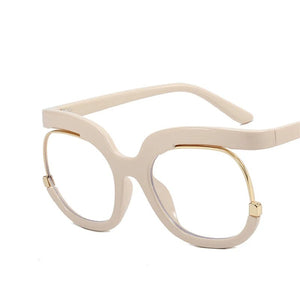 Retro Square Rainbow Flat Mirror Glass Women    Big Round Frame Clear Glasses Frame Myopia Fashion Eyeglasses Frames