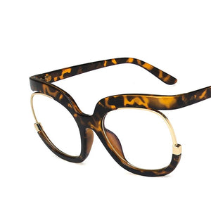 Retro Square Rainbow Flat Mirror Glass Women    Big Round Frame Clear Glasses Frame Myopia Fashion Eyeglasses Frames