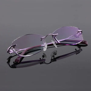 Reven Jate 2123 Pure Titanium Rimless Diamond Cutting Woman Glasses Frame Optical Prescription Eyeglasses Women Eyewear Fashion