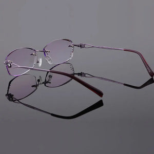 Reven Jate 2123 Pure Titanium Rimless Diamond Cutting Woman Glasses Frame Optical Prescription Eyeglasses Women Eyewear Fashion