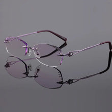 Carica l&#39;immagine nel visualizzatore di Gallery, Reven Jate 2123 Pure Titanium Rimless Diamond Cutting Woman Glasses Frame Optical Prescription Eyeglasses Women Eyewear Fashion