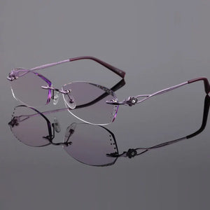 Reven Jate 2123 Pure Titanium Rimless Diamond Cutting Woman Glasses Frame Optical Prescription Eyeglasses Women Eyewear Fashion