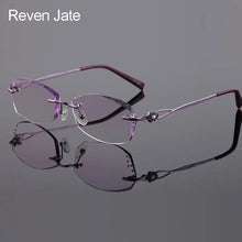 Carica l&#39;immagine nel visualizzatore di Gallery, Reven Jate 2123 Pure Titanium Rimless Diamond Cutting Woman Glasses Frame Optical Prescription Eyeglasses Women Eyewear Fashion