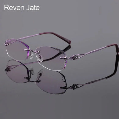 Reven Jate 2123 Pure Titanium Rimless Diamond Cutting Woman Glasses Frame Optical Prescription Eyeglasses Women Eyewear Fashion