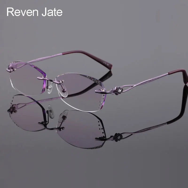 Reven Jate 2123 Pure Titanium Rimless Diamond Cutting Woman Glasses Frame Optical Prescription Eyeglasses Women Eyewear Fashion