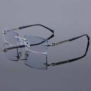Reven Jate 58130 Pure Titanium Rimless Diamond Cutting Man Glasses Frame Optical Prescription Eyeglasses Men Eyewear Fashion