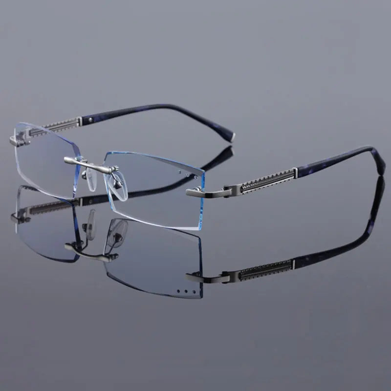 Reven Jate 58130 Pure Titanium Rimless Diamond Cutting Man Glasses Frame Optical Prescription Eyeglasses Men Eyewear Fashion