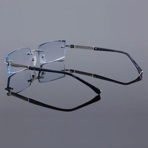 Reven Jate 58130 Pure Titanium Rimless Diamond Cutting Man Glasses Frame Optical Prescription Eyeglasses Men Eyewear Fashion